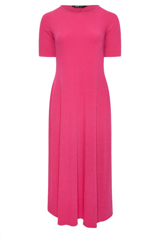 YOURS Plus Size Pink Ribbed Swing Maxi Dress | Yours Clothing 5