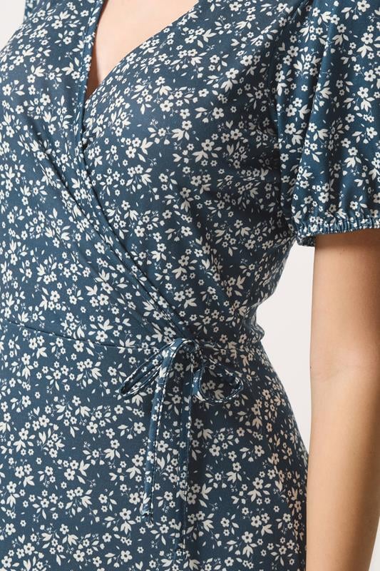 M&Co Navy Blue Ditsy Floral Print Wrap Dress | M&Co 4