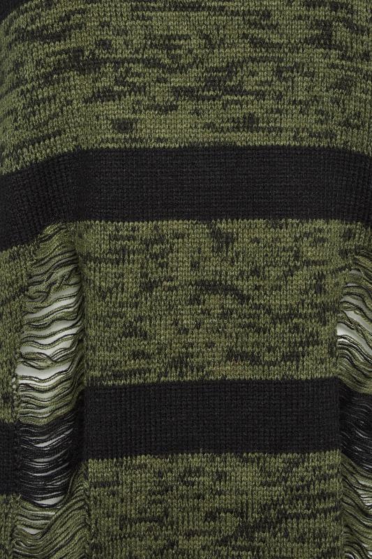 YOURS Curve Plus Size Green Distressed Stripe Jumper | Yours Clothing 5