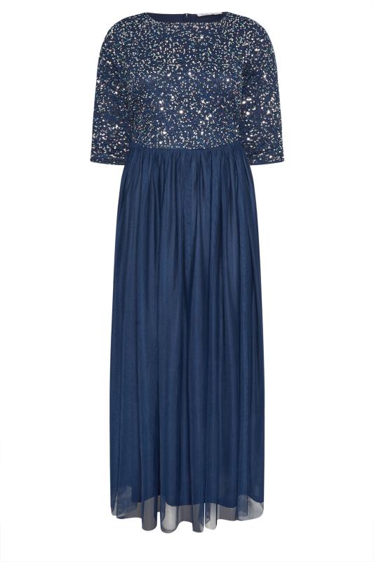 LUXE Plus Size Navy Blue Sequin Hand Embellished Maxi Dress | Yours ...