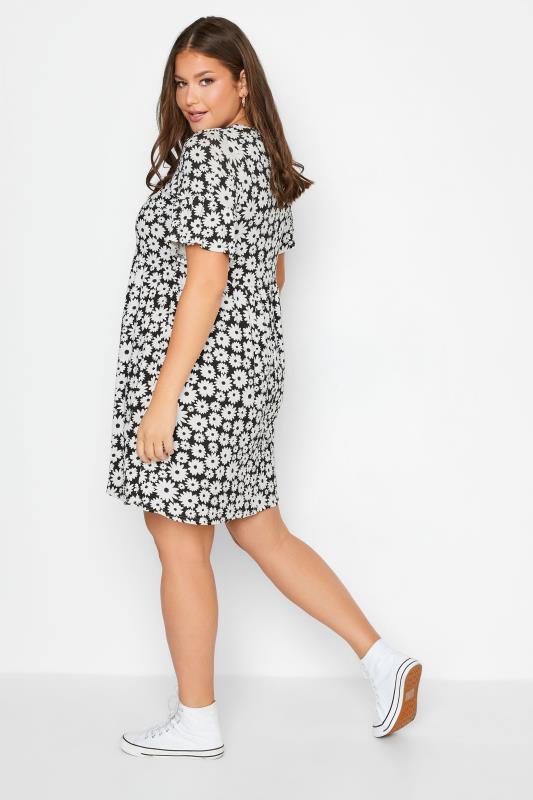 Plus Size Black & White Floral Smock Tunic Dress | Yours Clothing 3