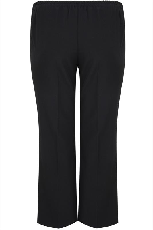 Plus Size Black Elasticated Stretch Straight Leg Trousers | Yours Clothing 4