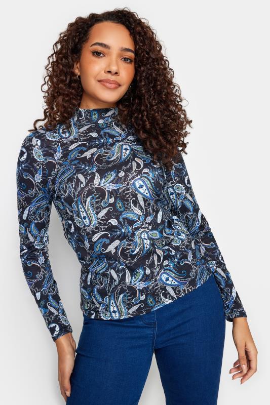 M&Co Black & Blue Paisley Print Turtle Neck Long Sleeve Top | M&Co 1