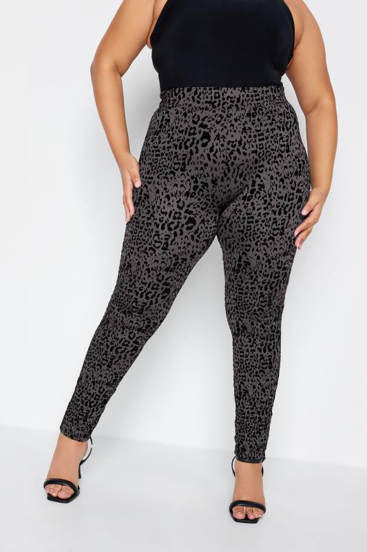  Grande Taille YOURS Curve Grey Flocked Leopard Print Leggings