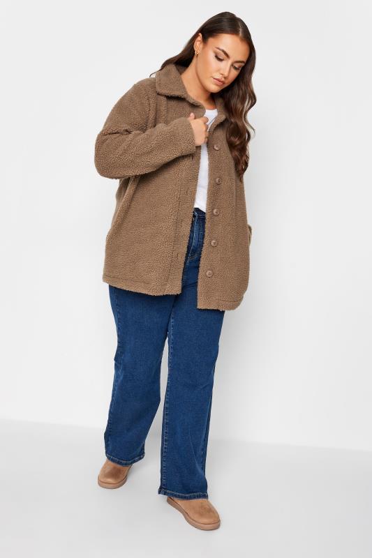 YOURS Plus Size Mocha Brown Teddy Fleece Jacket | Yours Clothing 3