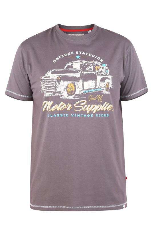 D555 Big & Tall Grey Vintage Motor Printed T-Shirt 2