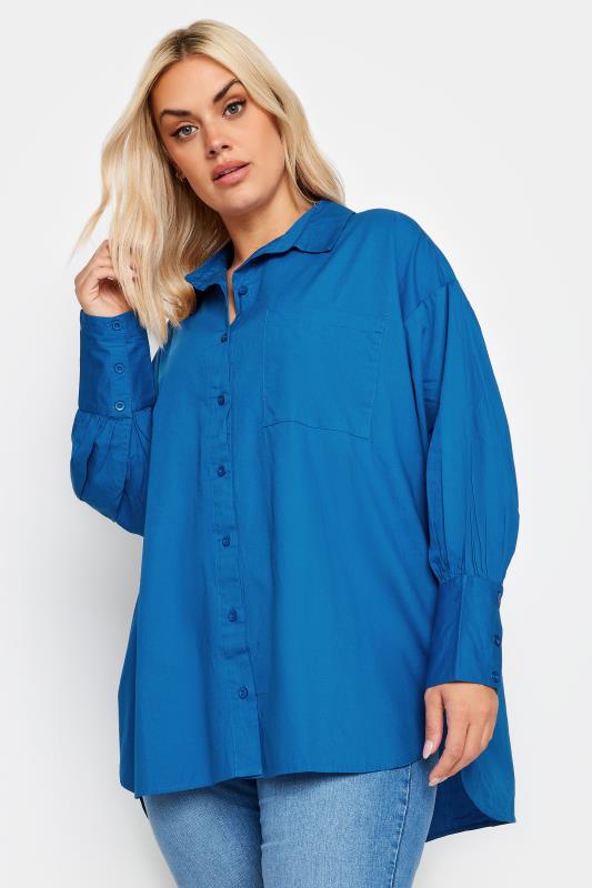 Plus Size Blue Oversized Poplin Shirt | Yours Clothing 1