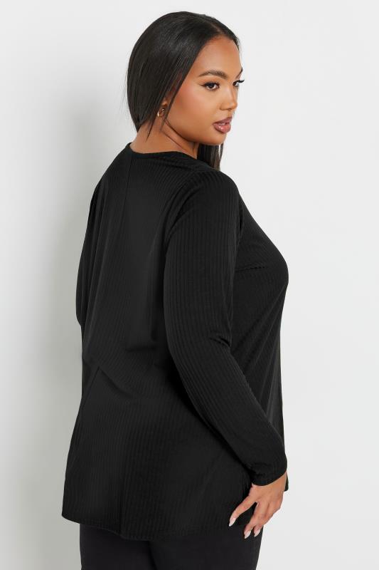 YOURS Plus Size Black Long Sleeve Ribbed Swing Top | Yours Clothing 5