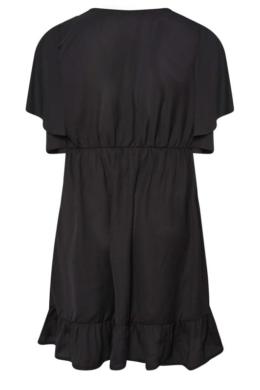 LIMITED COLLECTION Plus Size Black Frill Sleeve Wrap Tunic Dress | Yours Clothing 8