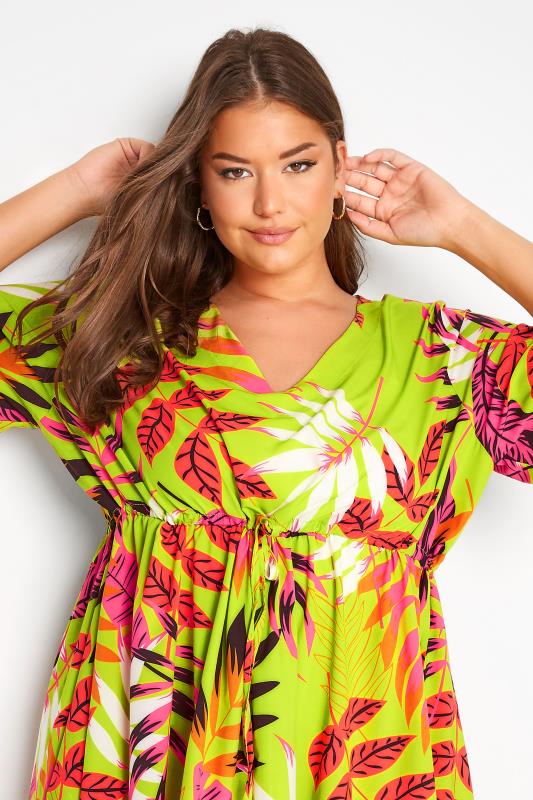 Plus Size Lime Green Tropical Print Tie Waist Top | Yours Clothing 4
