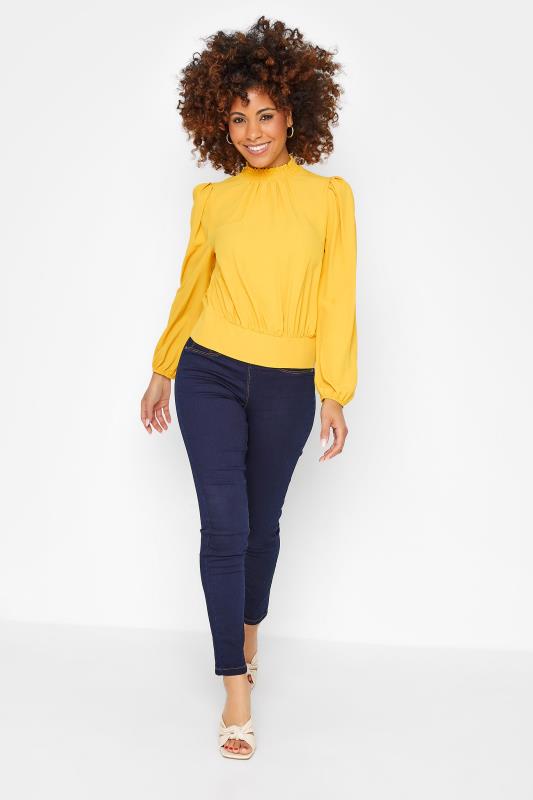 Petite Yellow Shirred Neckline Blouse | PixieGirl 2