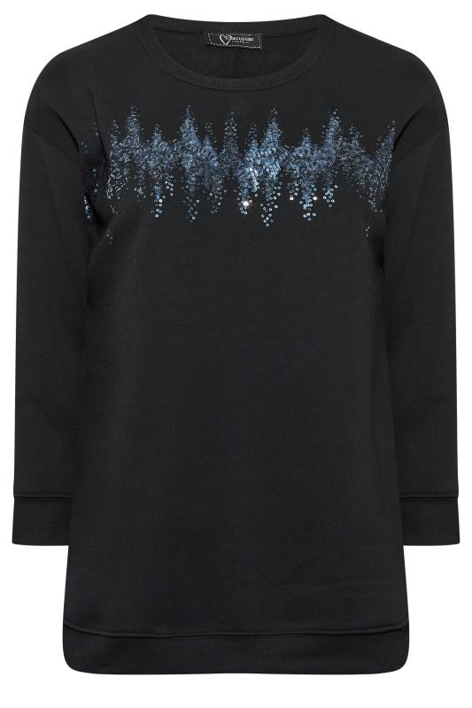 YOURS LUXURY Plus Size Black Zig Zag Sequin Embellished Sweatshirt | Yours Clothing 7