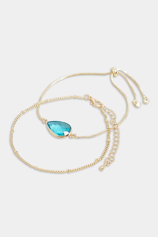 2 PACK Gold & Blue Tear Drop Chain Bracelet | Yours Clothing  2