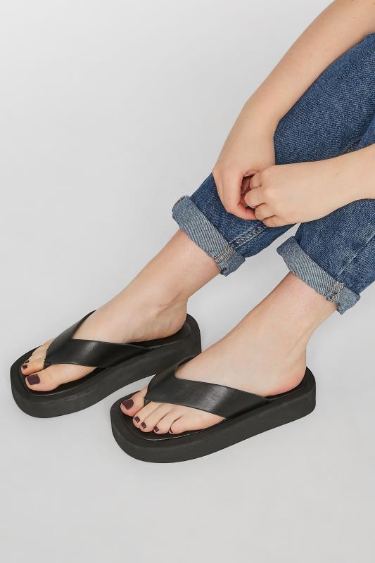 Tall  PixieGirl Black Flatform Sandals In Standard D Fit