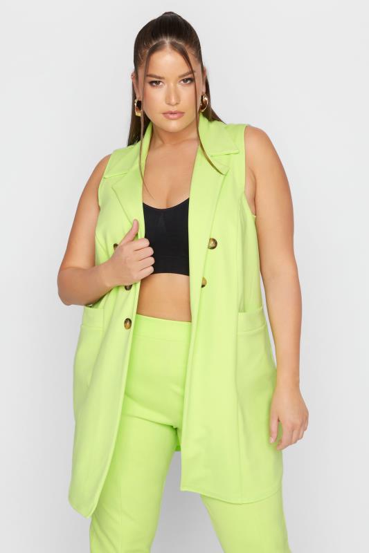 LIMITED COLLECTION Curve Lime Green Button Front Sleeveless Blazer 1