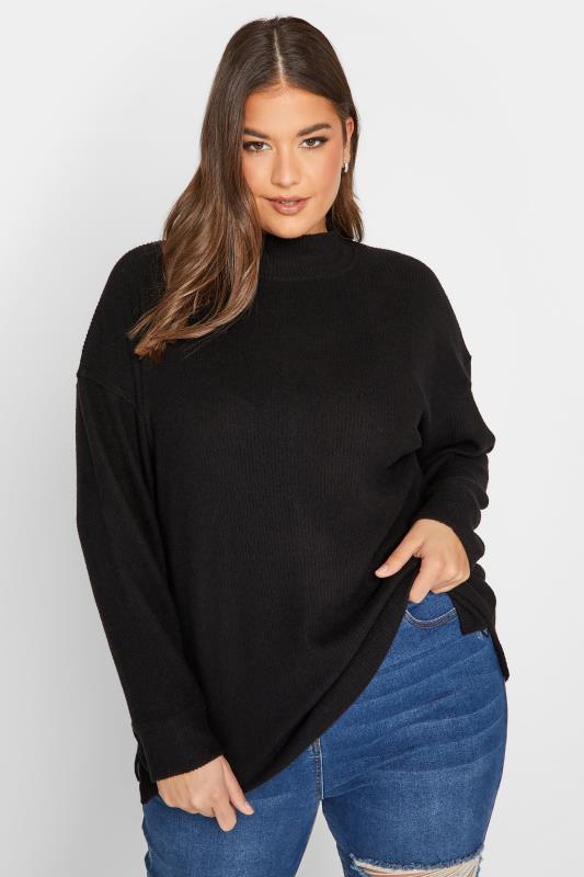 YOURS Plus Size Black Soft Touch Ribbed Jumper | Yours Clothing 1