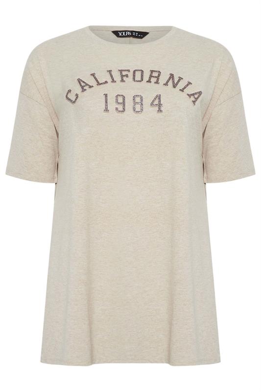 YOURS Curve Beige Brown 'California' Glitter Embossed T-Shirt | Yours Clothing  6