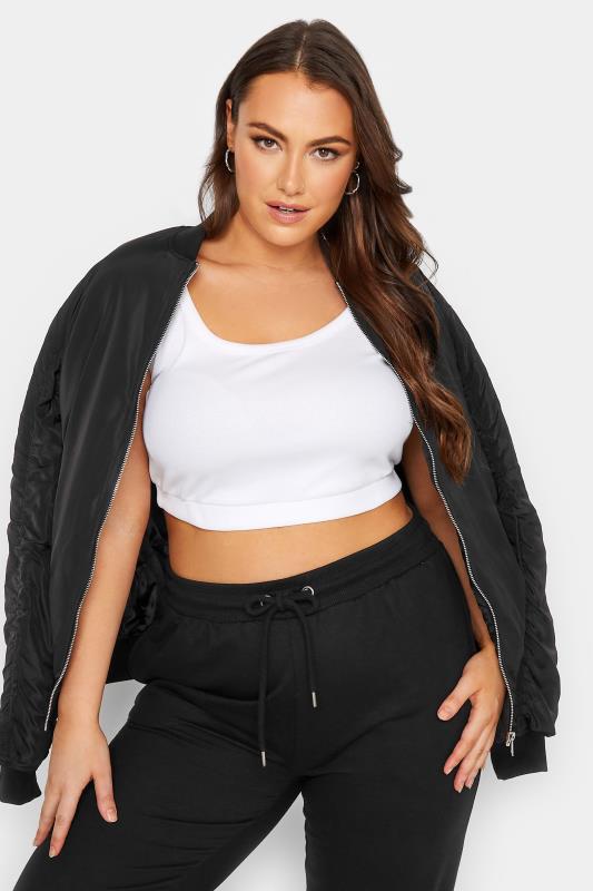 YOURS Plus Size White Ribbed Crop Top | Yours Clothing  2