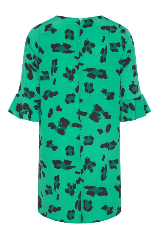 YOURS LONDON Plus Size Bright Green Leopard Print Flute Sleeve Tunic Top | Yours Clothing 7