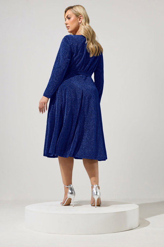 cobalt blue long sleeve dress Yours London Women's Plus Size Metallic Wrap Size 14 Category:Men's Its trendy and classic The Shift Dress in Condition:New