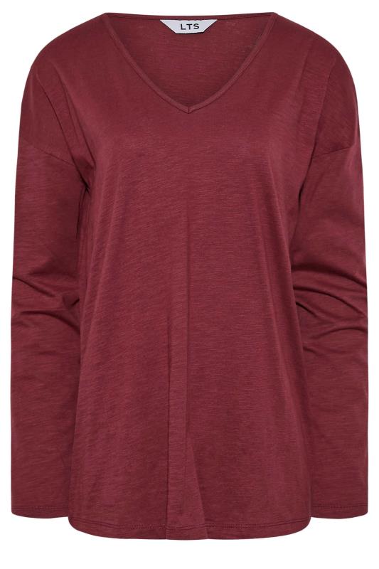 LTS Tall Women's Dark Red V-Neck Long Sleeve Cotton T-Shirt | Long Tall Sally 5