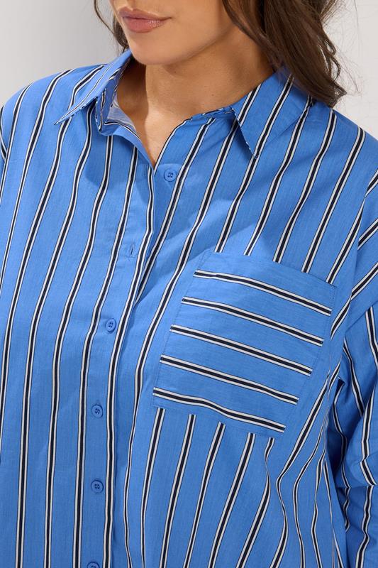 YOURS Plus Size Blue Stripe Button Through Shirt | Yours Clothing 6