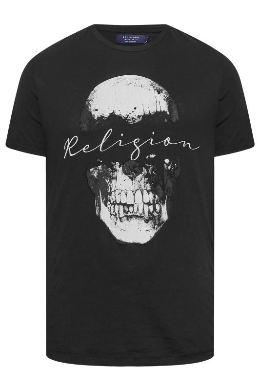 RELIGION Big & Tall Black Split Skull Printed T-Shirt | BadRhino 3