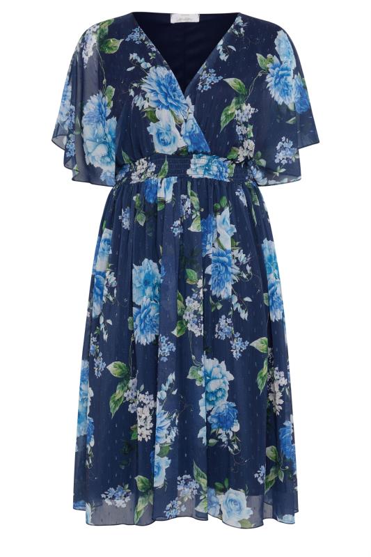 Plus Size  YOURS LONDON Curve Navy Blue Floral Print Wrap Midi Dress