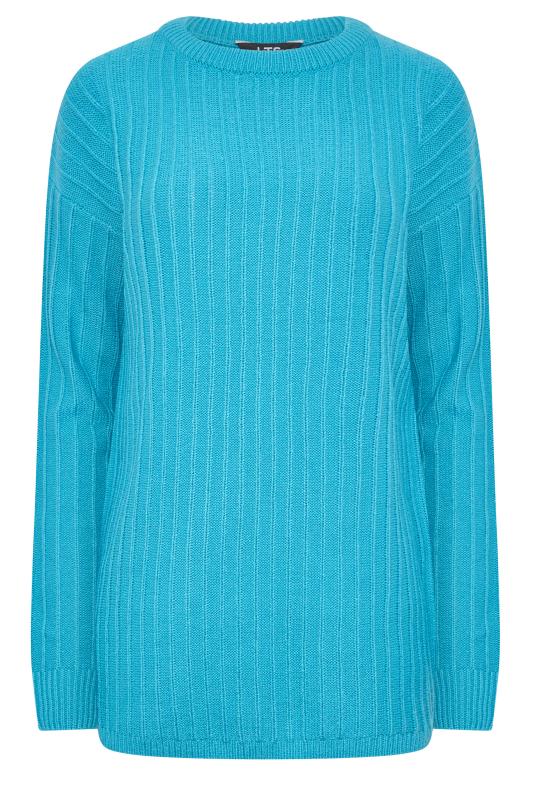 LTS Tall Women's Turquoise Blue Ribbed Long Sleeve Knit Jumper | Long Tall Sally 6