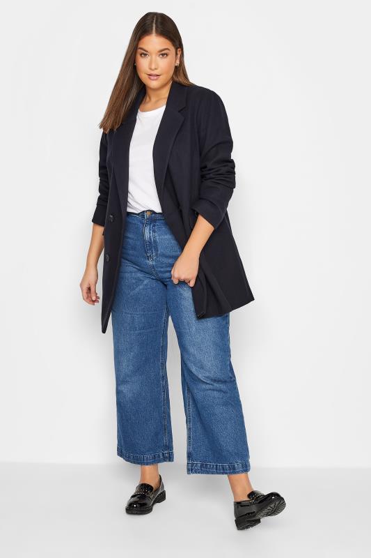 LTS Tall Women's Navy Blue Double Breasted Brushed Jacket | Long Tall Sally 2