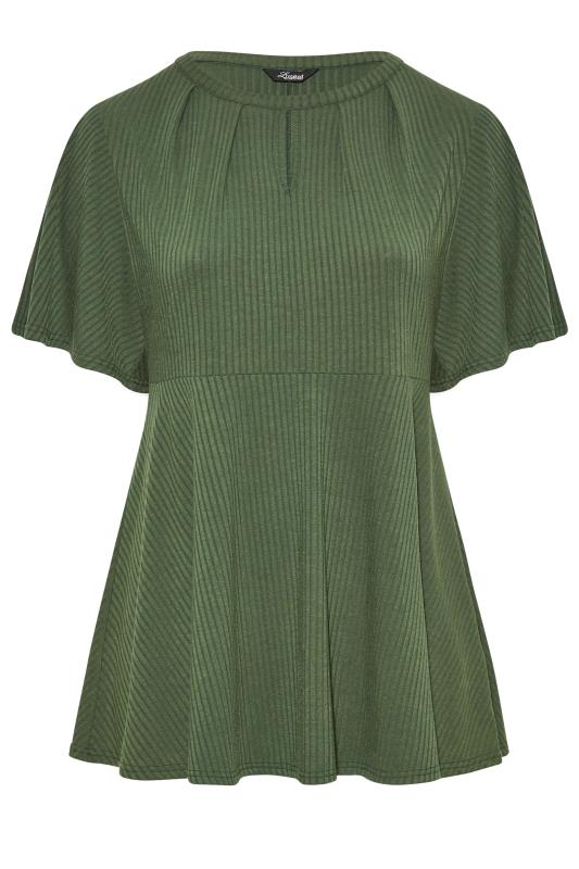 LIMITED COLLECTION Plus Size Khaki Green Keyhole Ribbed Peplum Top | Yours Clothing 6