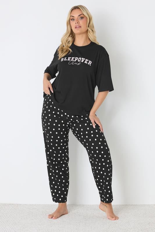  YOURS pantalones de pijama de pierna ancha con estampado de lunares negros