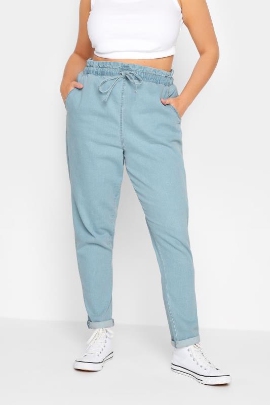  Tallas Grandes YOURS Curve Light Blue Paperbag Waist Stretch MOM Jeans