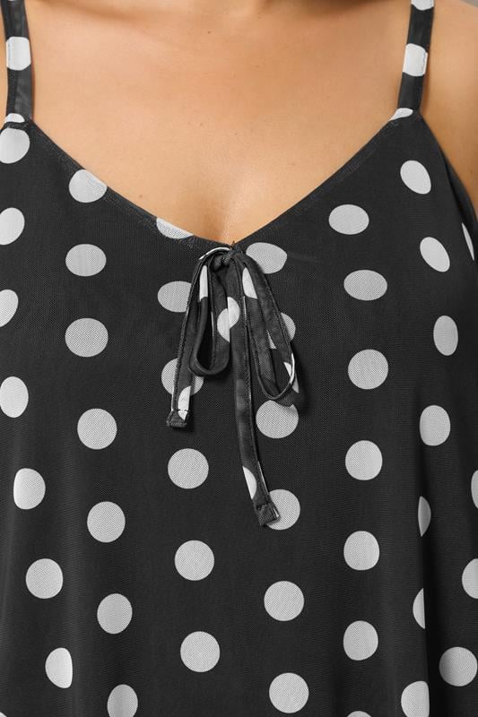 YOURS Plus Size Black Polka Dot Mesh Vest Top | Yours Clothing 5