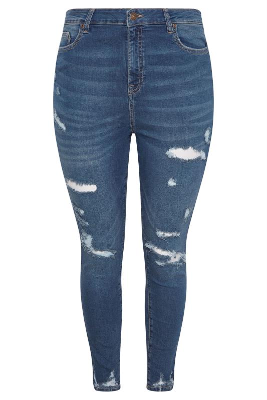 YOURS FOR GOOD Plus Size Indigo Blue Ripped AVA Jeans | Yours Clothing 3