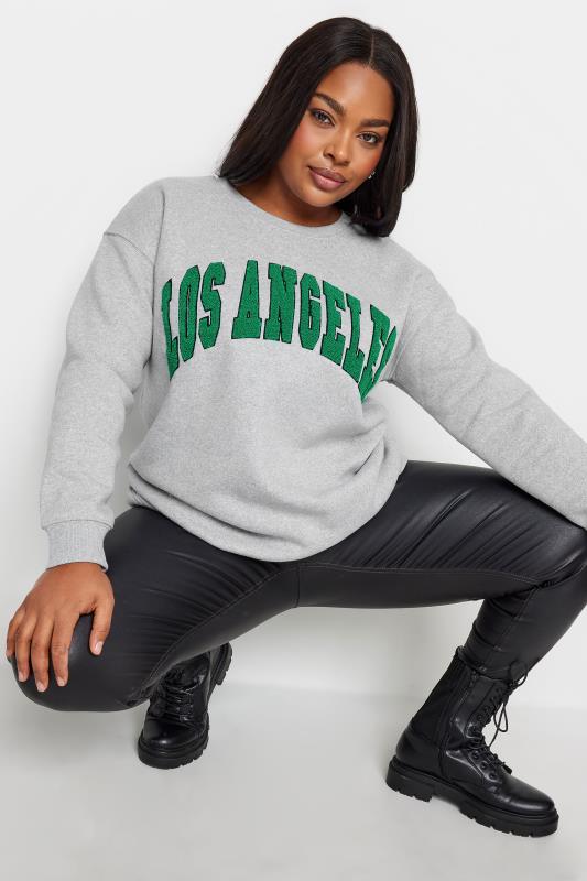 YOURS Plus Size Light Grey 'Los Angeles' Embroidered Slogan Sweatshirt | Yours Clothing 4