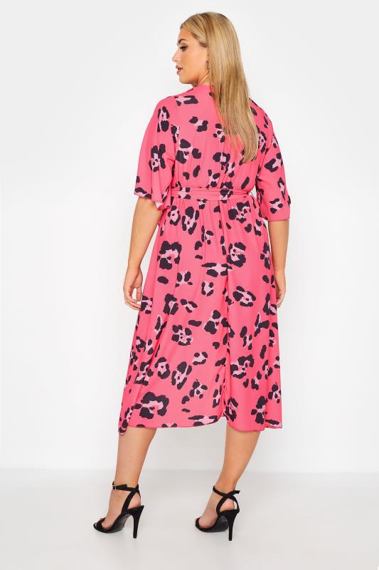 YOURS LONDON Curve Bright Pink Leopard Print Midi Wrap Dress 3