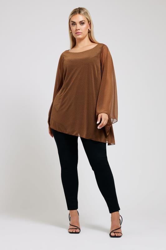 YOURS LONDON Plus Size Brown Long Sleeve Asymmetrical Blouse | Yours Clothing 2