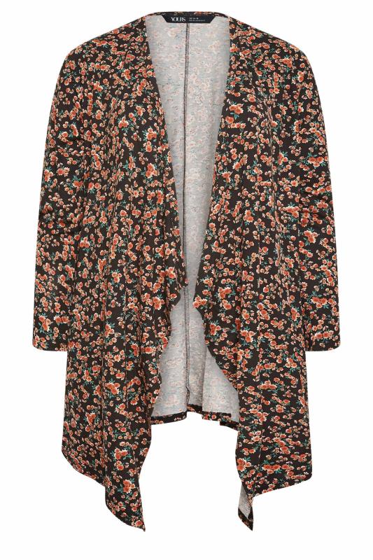 YOURS Plus Size Black Ditsy Floral Print Waterfall Cardigan | Yours Clothing 6