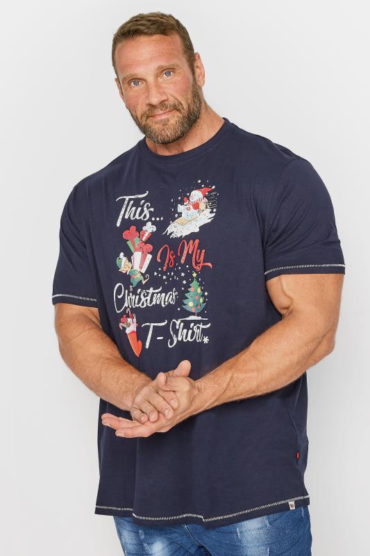  dla puszystych D555 Big & Tall Navy Blue Christmas Printed T-Shirt
