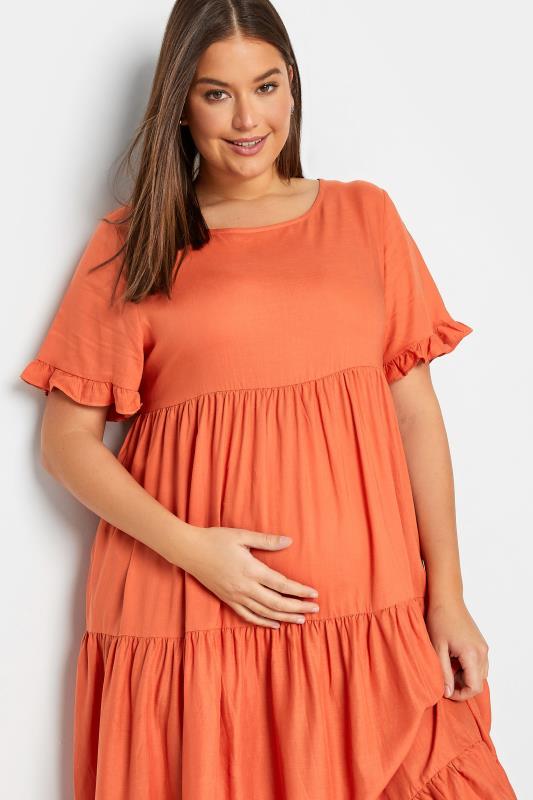 LTS Orange Maternity Tiered Linen Look Smock Dress | Long Tall Sally 4