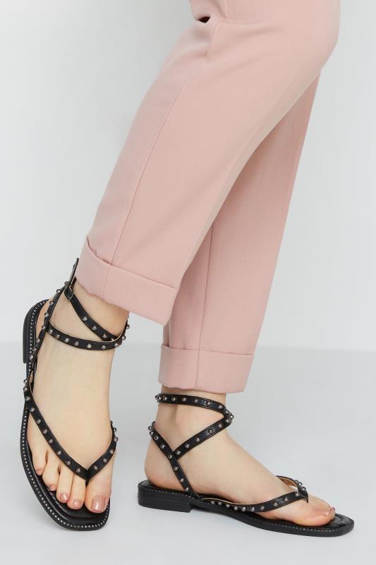 PixieGirl Black Studded Strap Sandals In Standard D Fit 1