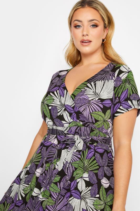 YOURS Plus Size Curve Purple & Green Leaf Print Maxi Dress | Yours Clothing  4