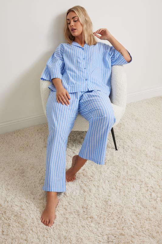 YOURS Plus Size Blue Stripe Pyjama Bottoms | Yours Clothing 1