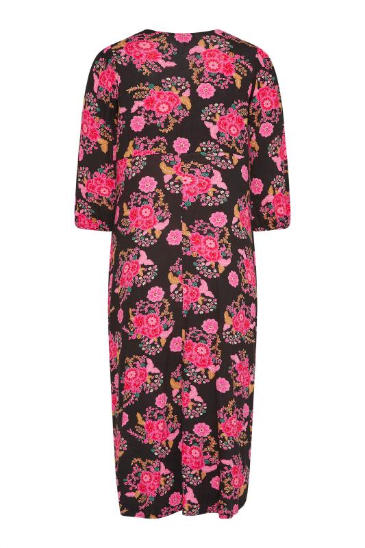 YOURS LONDON Plus Size Black & Pink Floral Side Split Maxi Dress | Yours Clothing 7