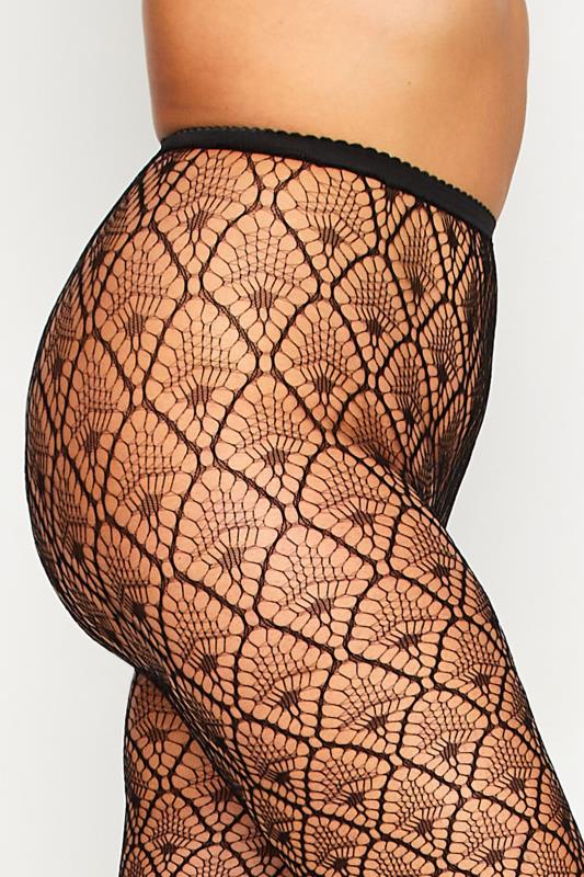 Black Peacock Feather Lace Tights | Yours Clothing  2