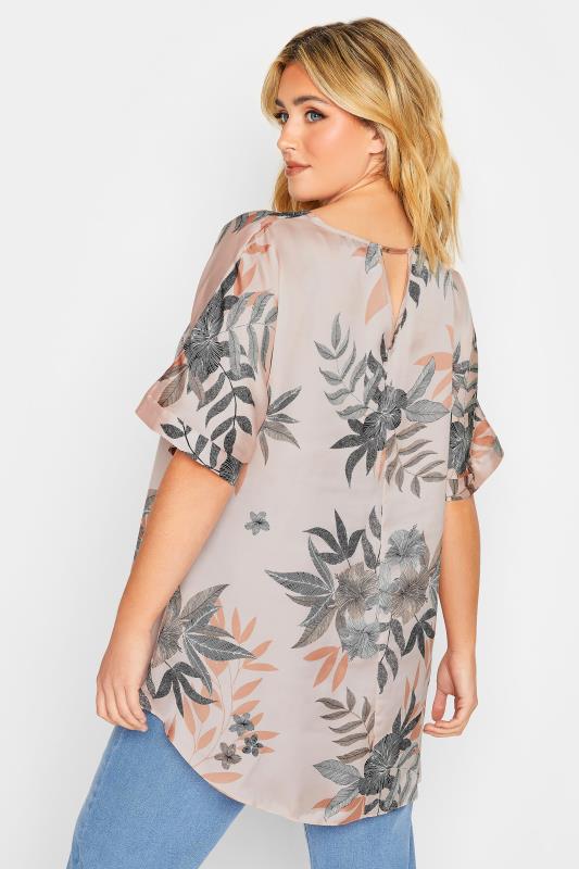YOURS Plus Size Pink Floral Print Keyhole Back Blouse | Yours Clothing 3