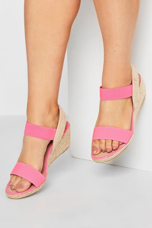 Plus Size  Pink Espadrille Wedges In Wide E Fit & Extra Wide EEE Fit