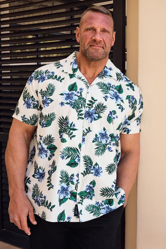 Men's  BadRhino Big & Tall White & Blue Tropical Shirt