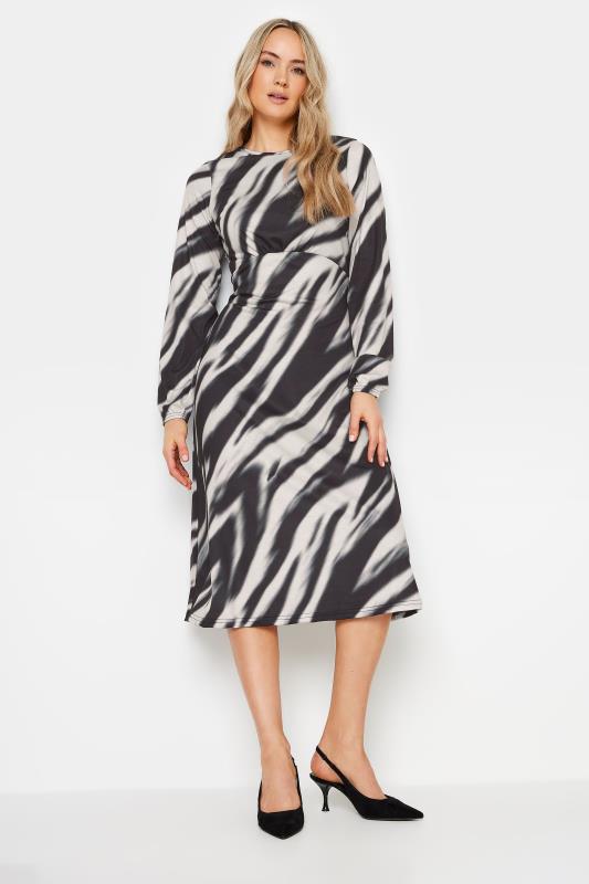  Tallas Grandes LTS Tall Black Abstract Stripe Print Midi Dress